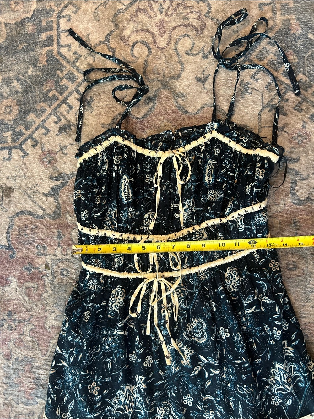 Christian Lacroix Navy and Cream Tiered Midi Dress Boho Cotton S - Picture 6 of 7